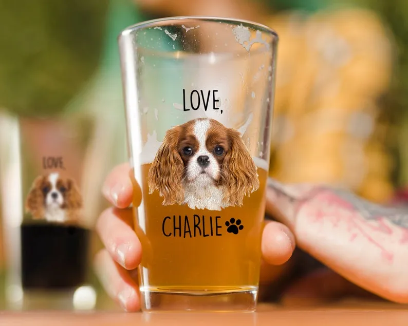 Custom Pet Portrait from Photo , Dog Dad Pint Glass, Father Day Gift, Gift for Dog Lover, Dog Dad Gift, New Dog Gift, 16oz Pint Beer Glass