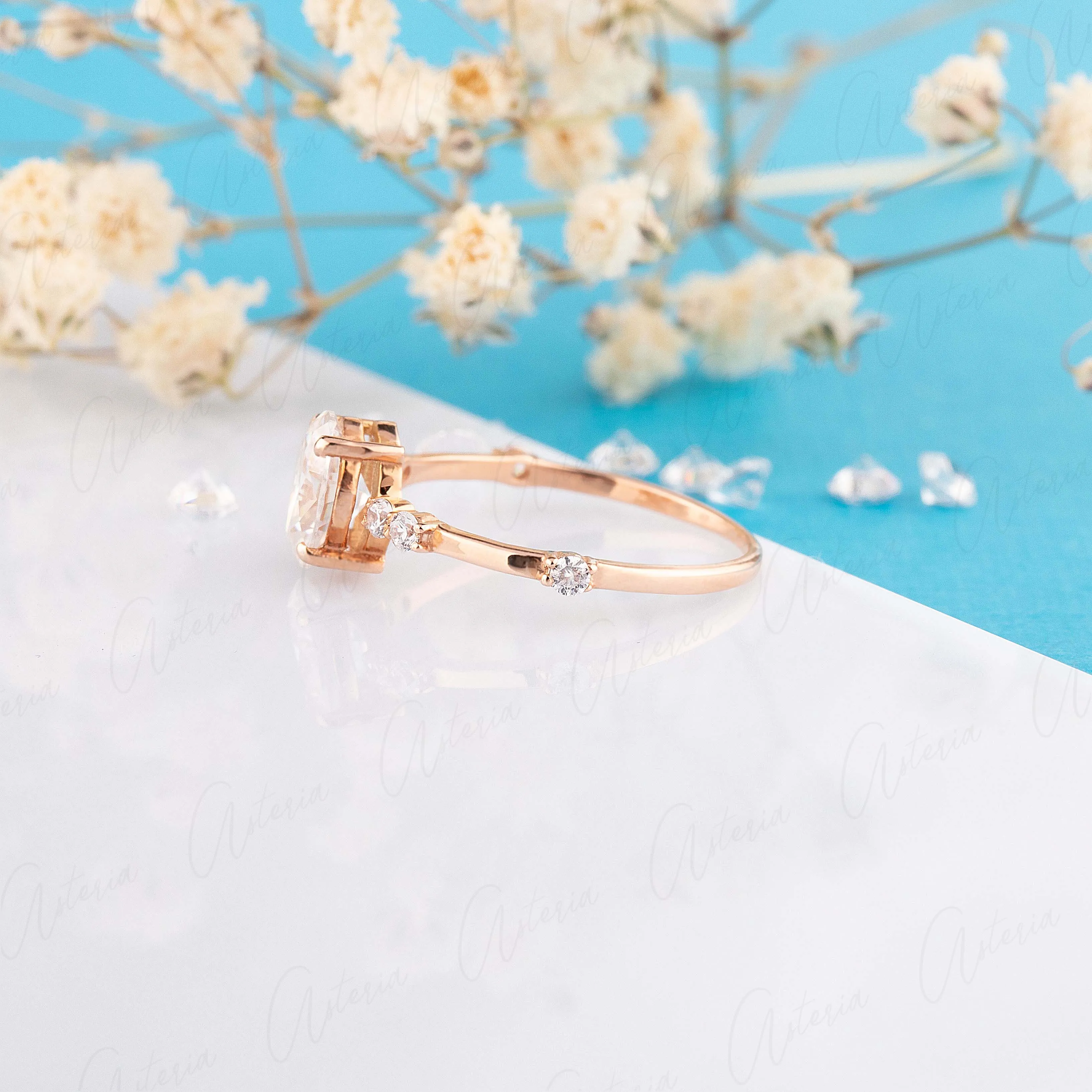 Dainty & elegant 14k rose gold oval cut moissanite promise ring for her