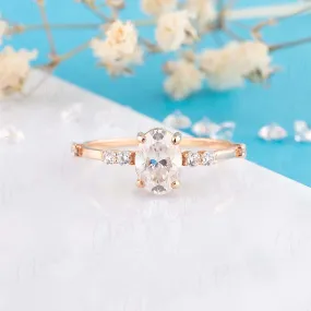 Dainty & elegant 14k rose gold oval cut moissanite promise ring for her