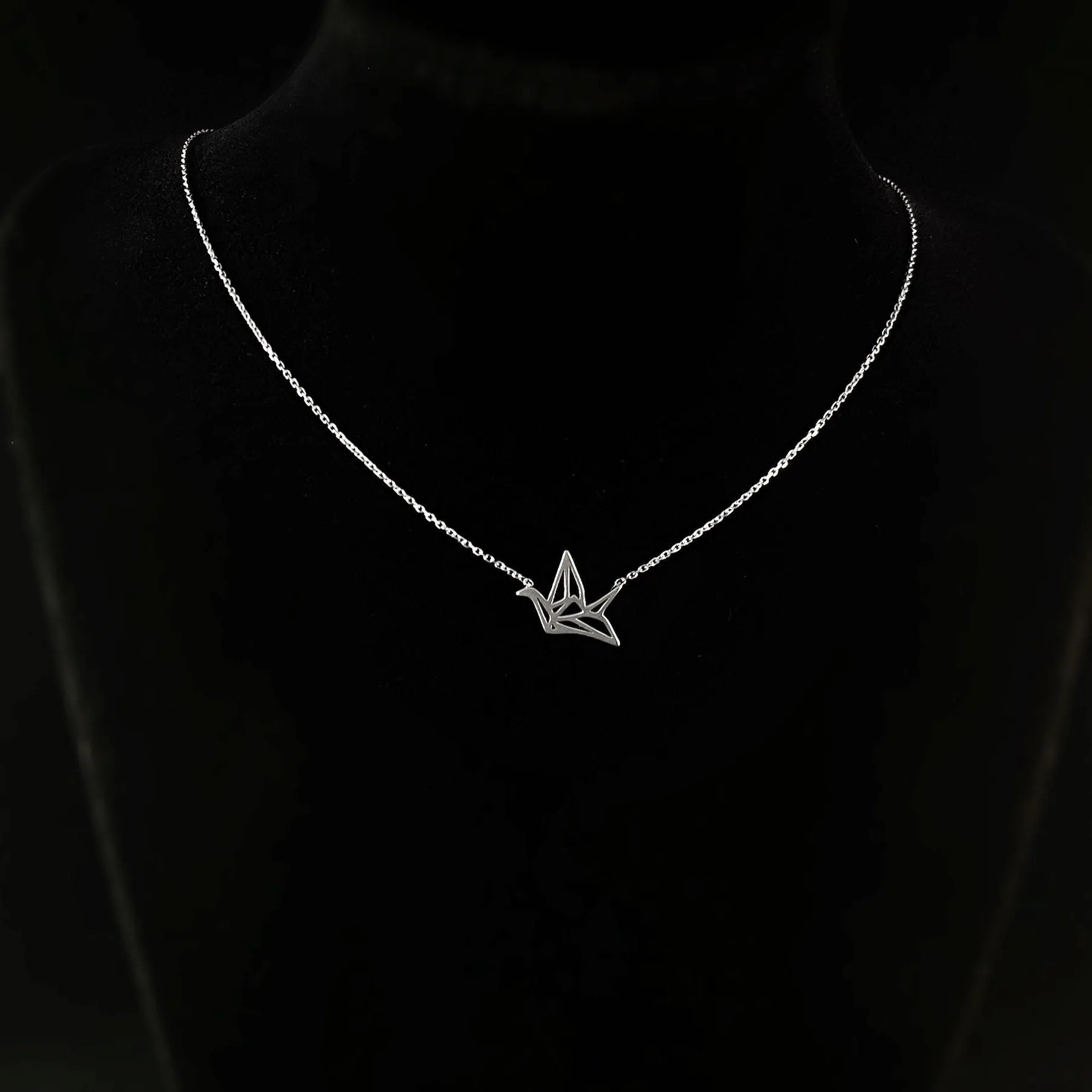 Dainty Silver Paper Crane Pendant Necklace - Sabrina