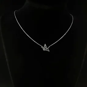 Dainty Silver Paper Crane Pendant Necklace - Sabrina