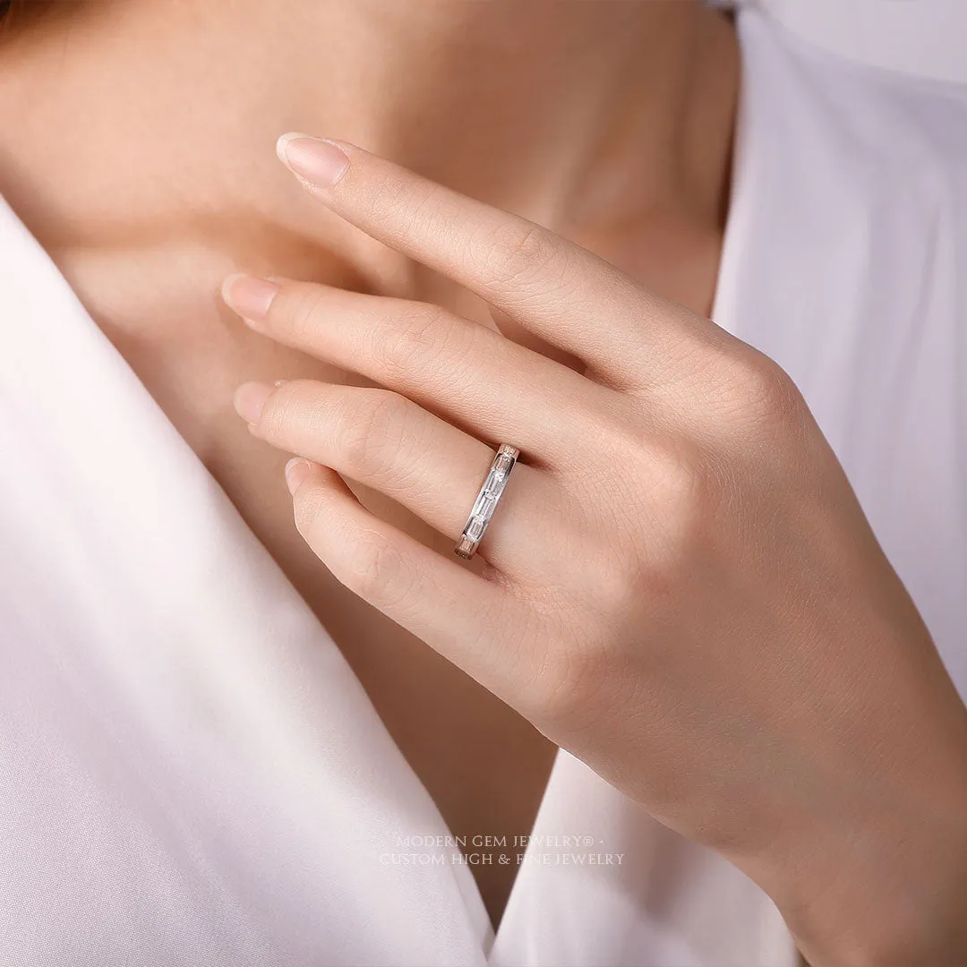 Diamond Emerald Cut Band Channel Set in White Gold