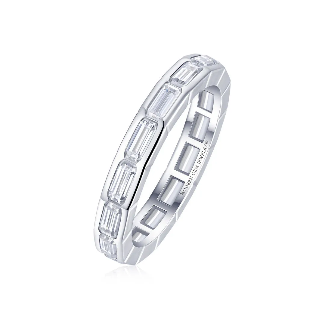 Diamond Emerald Cut Band Channel Set in White Gold