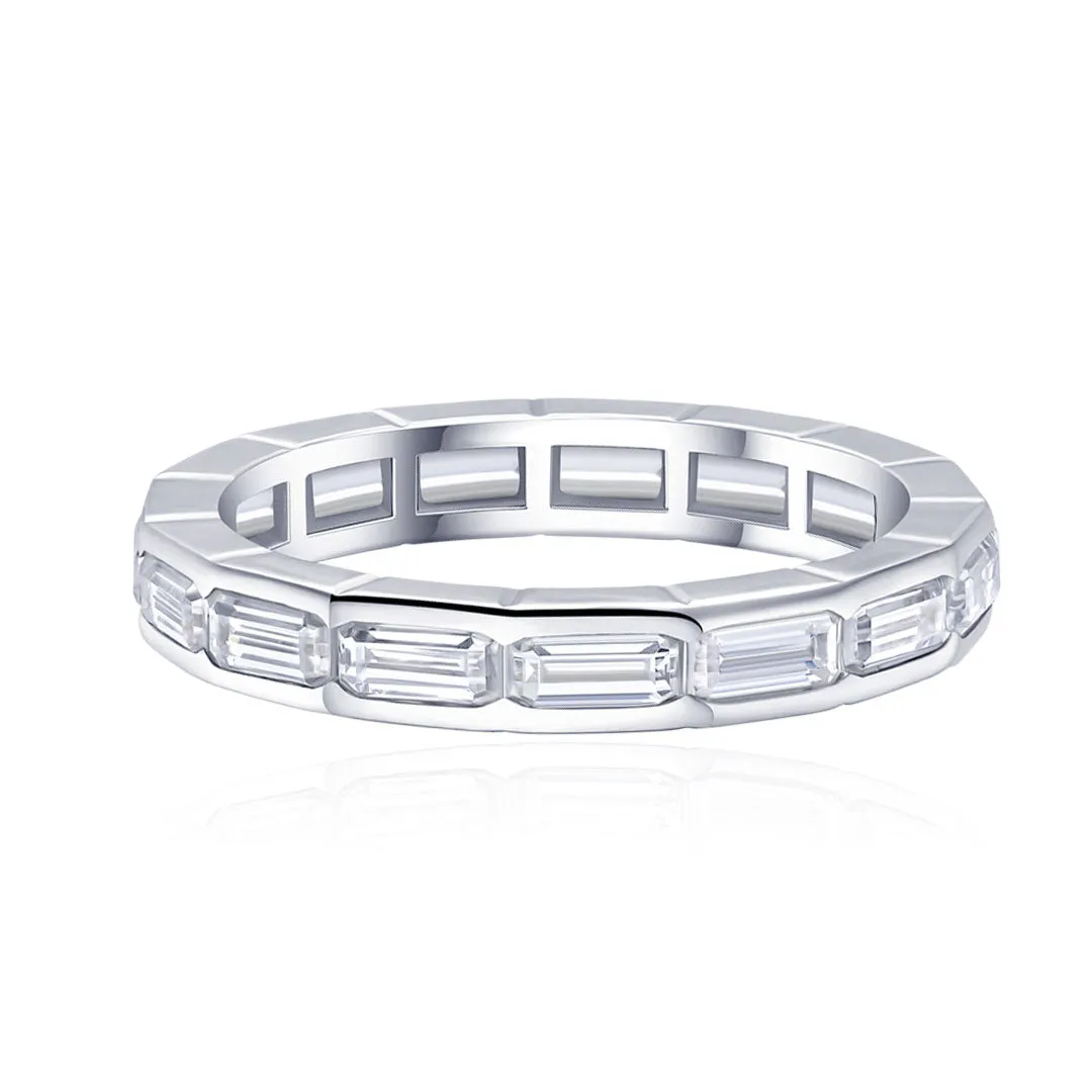 Diamond Emerald Cut Band Channel Set in White Gold