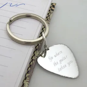 Engraved Guitar Pick Keychain, Mens Accessory and Gift Idea