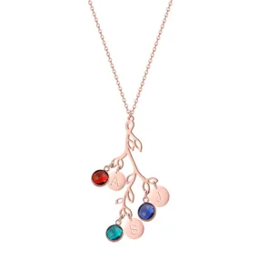 Family Tree necklace with initials with Birthstones