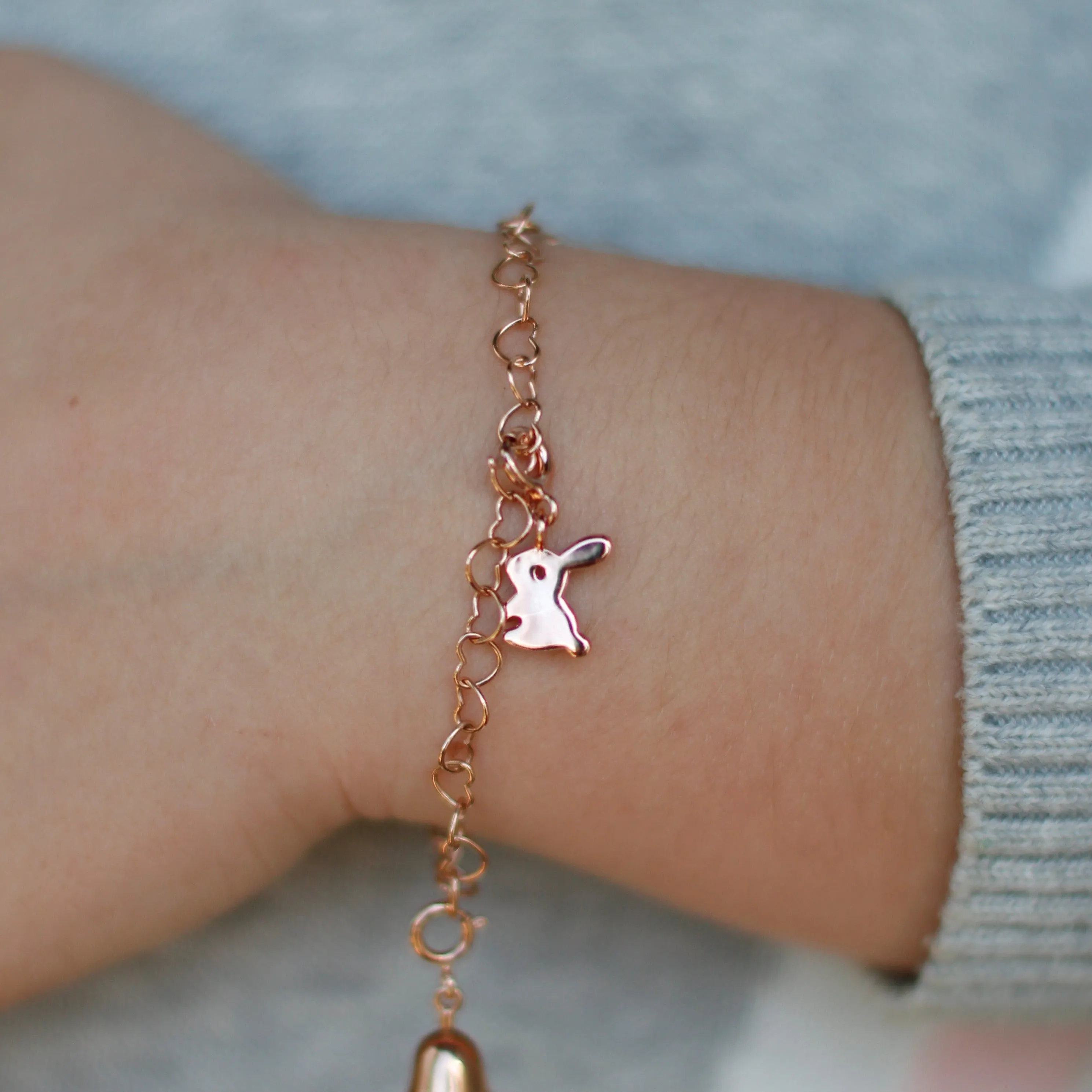 Fluffy Bunny Rabbit Charm - Rose Gold