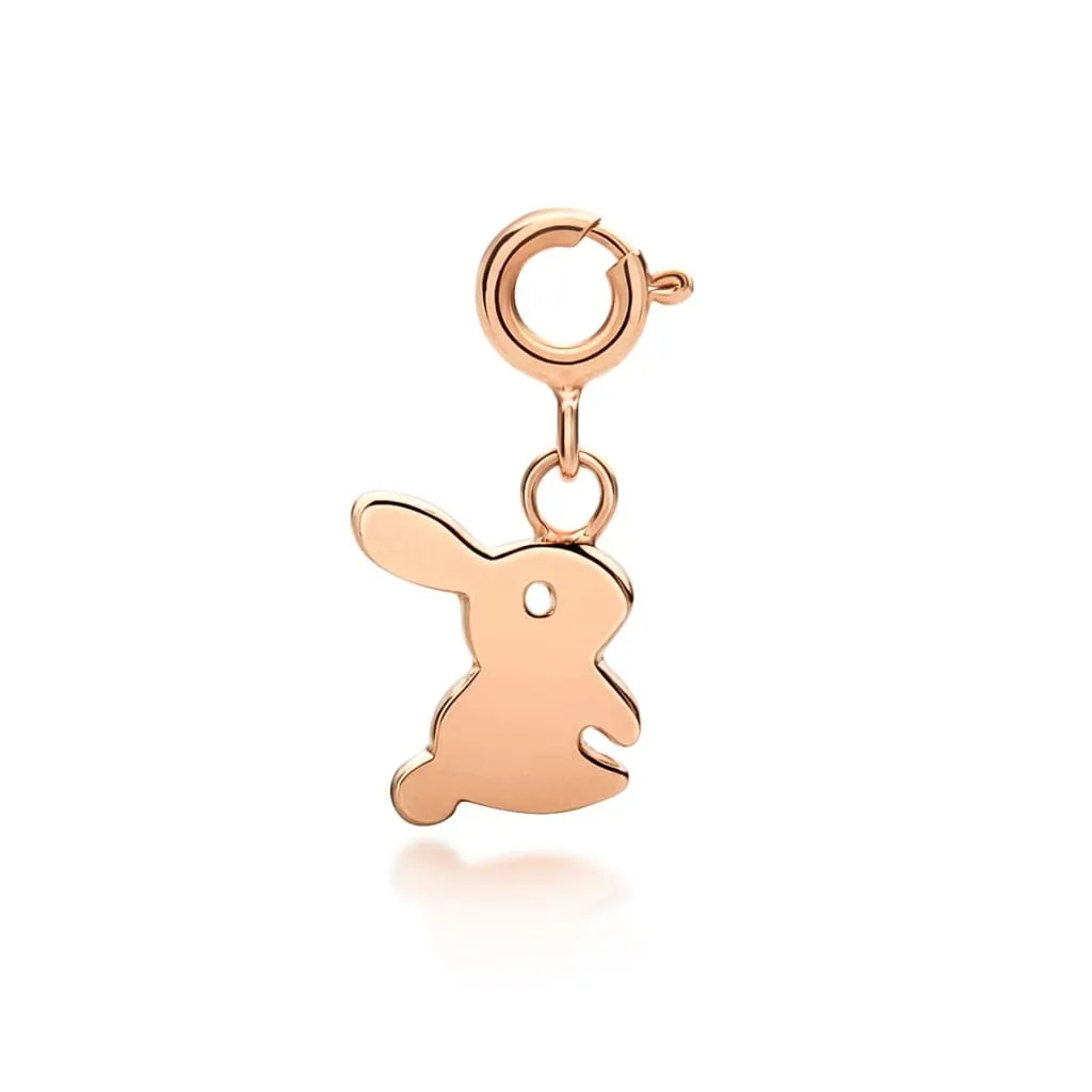 Fluffy Bunny Rabbit Charm - Rose Gold