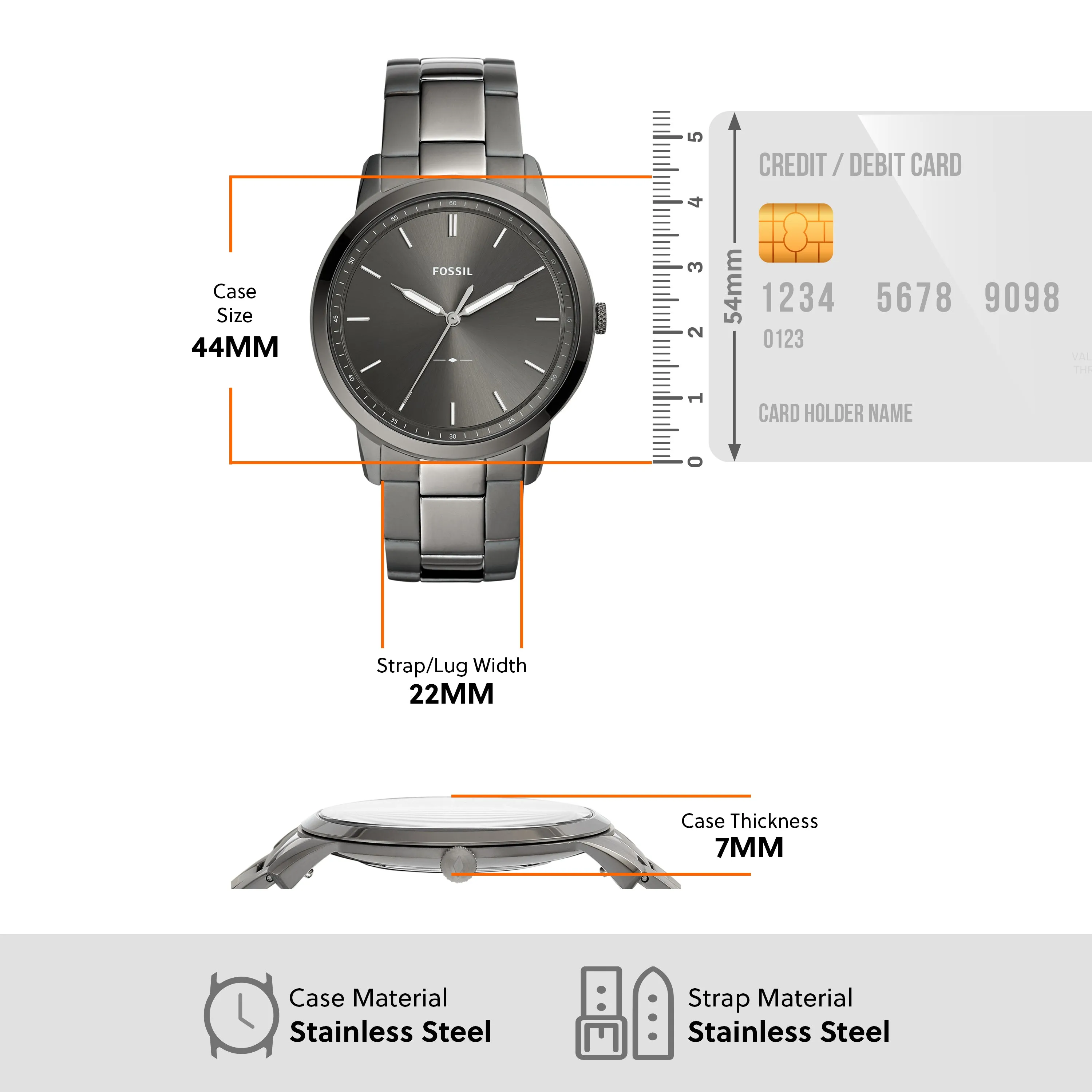 Fossil The Minimalist Grey Dial Stainless Steel Band Mens Watch FS5459