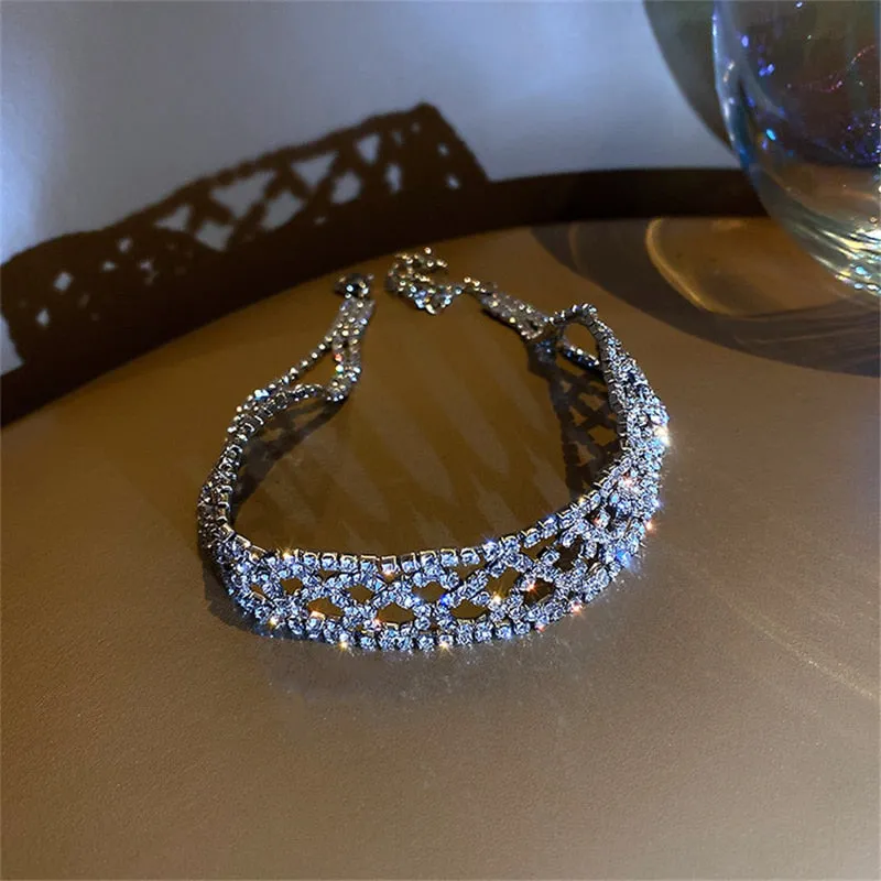 Geometric Hollow Mesh Crystal Choker Necklaces for Women