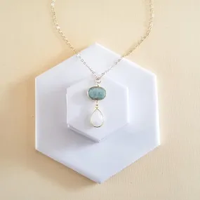 Gold Aquamarine and Moonstone Pendant Necklace for Women