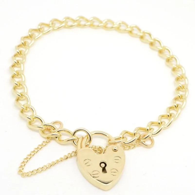 Gold Child's curb charm bracelet with padlock