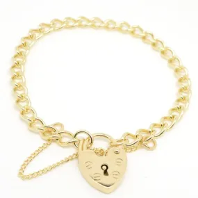 Gold Child's curb charm bracelet with padlock