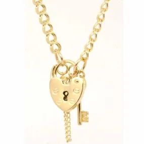 Gold Double Link Charm Bracelet with Padlock and key