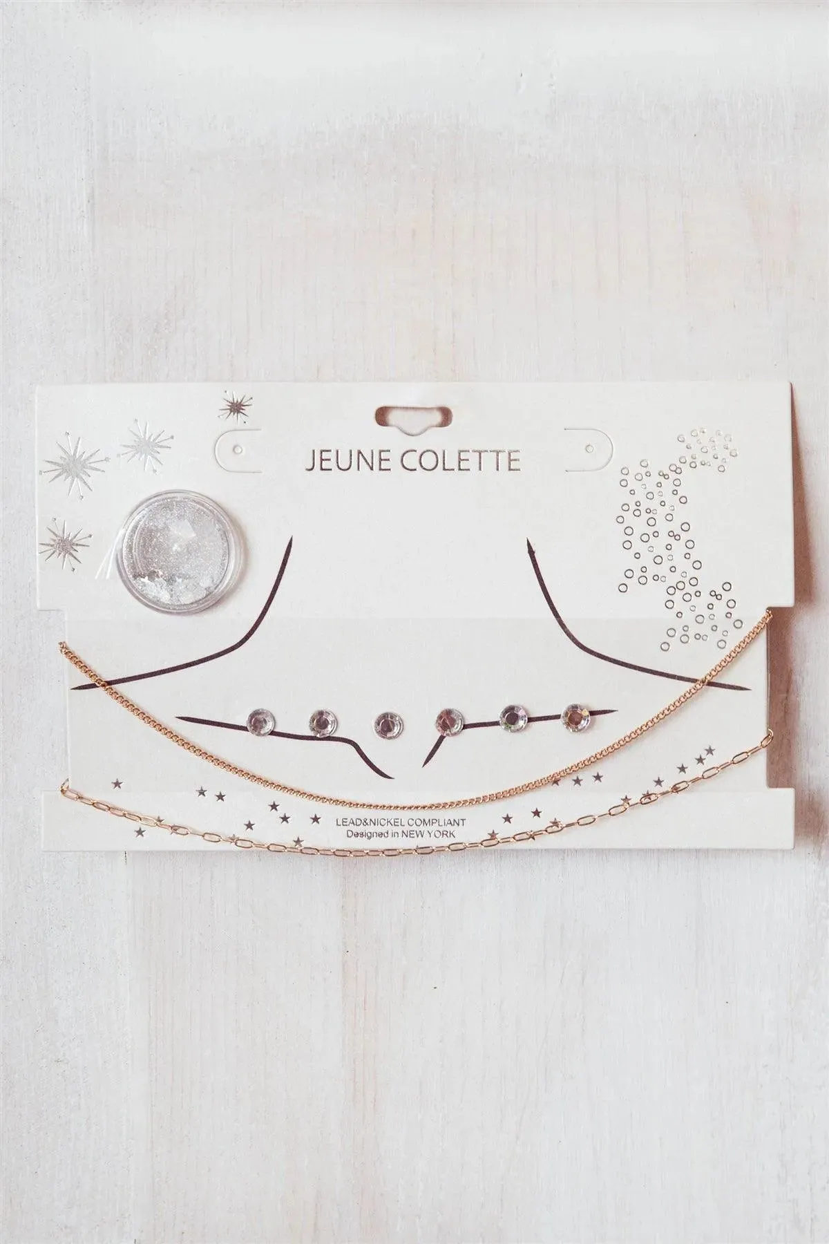 Gold Festival Choker & Face Body Rhinestone Jewels Set