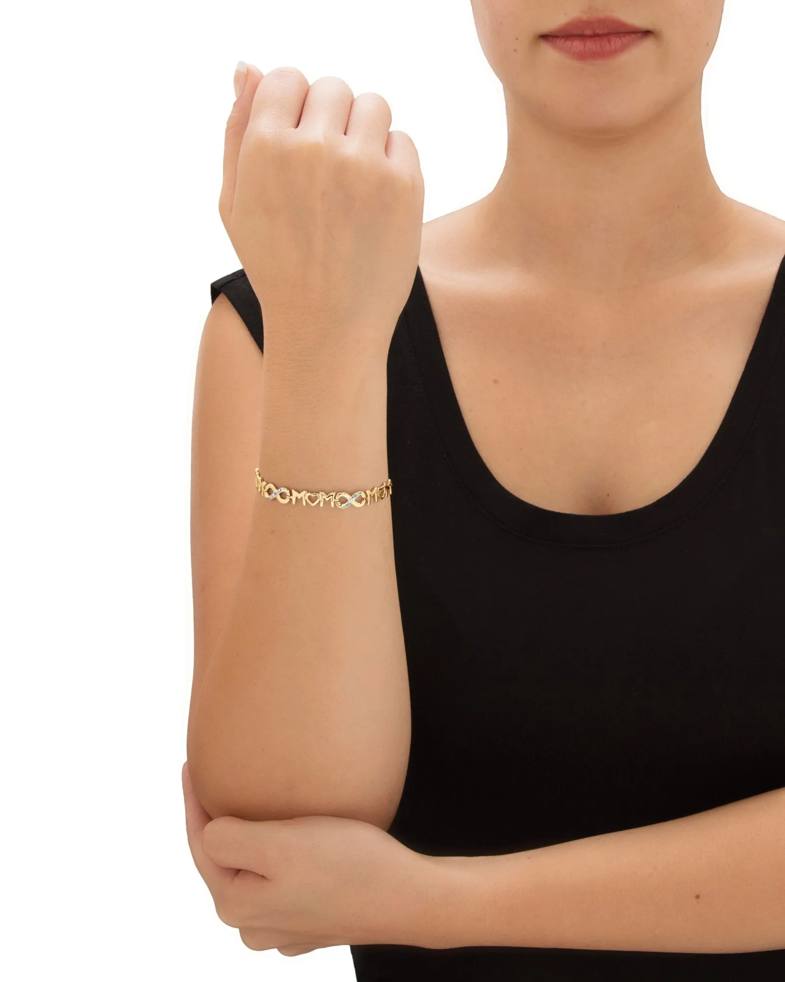 Gold-Plated Sterling Silver Diamond Accent "Mom" Slider Bracelet 10" | White