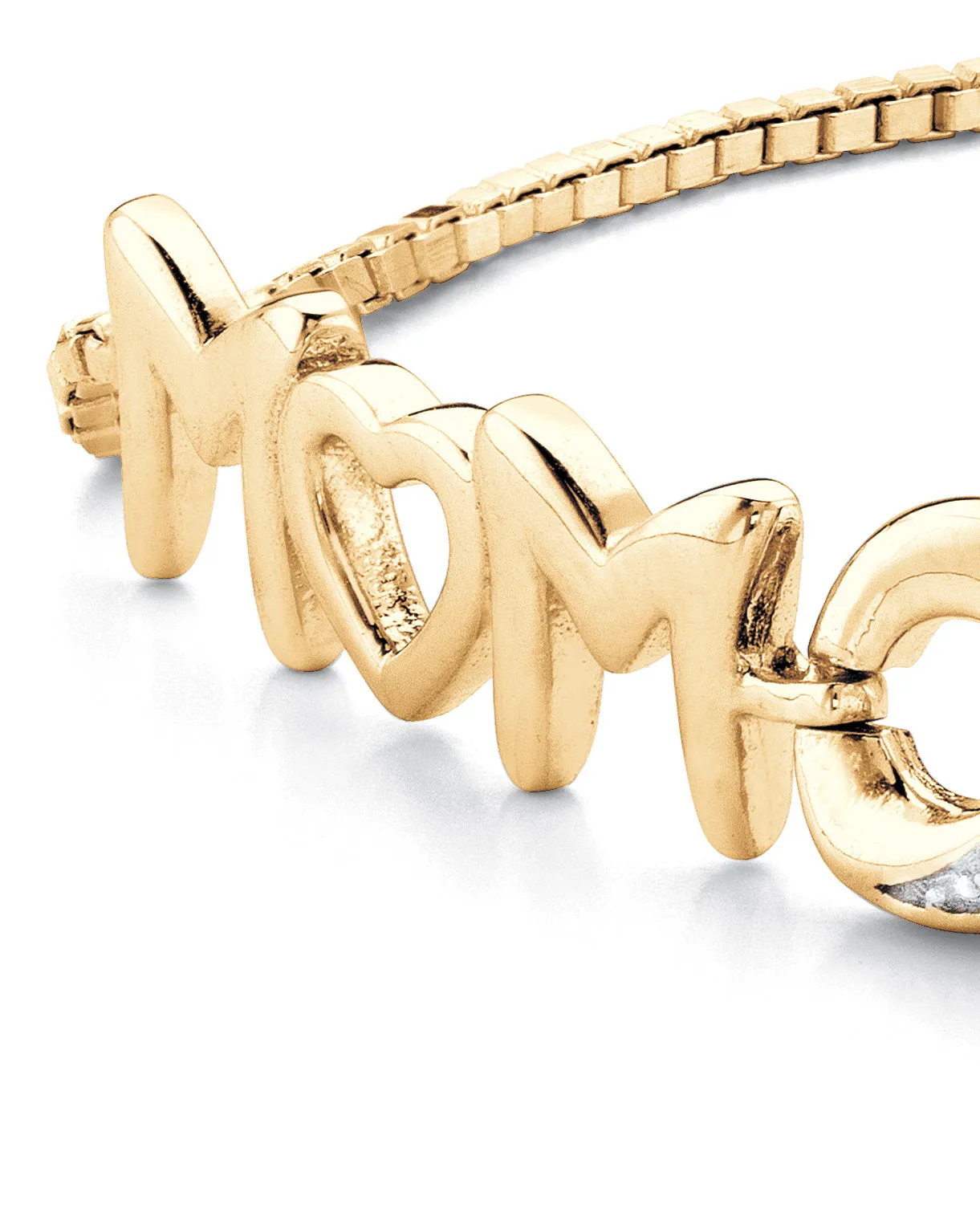 Gold-Plated Sterling Silver Diamond Accent "Mom" Slider Bracelet 10" | White