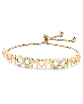 Gold-Plated Sterling Silver Diamond Accent "Mom" Slider Bracelet 10" | White