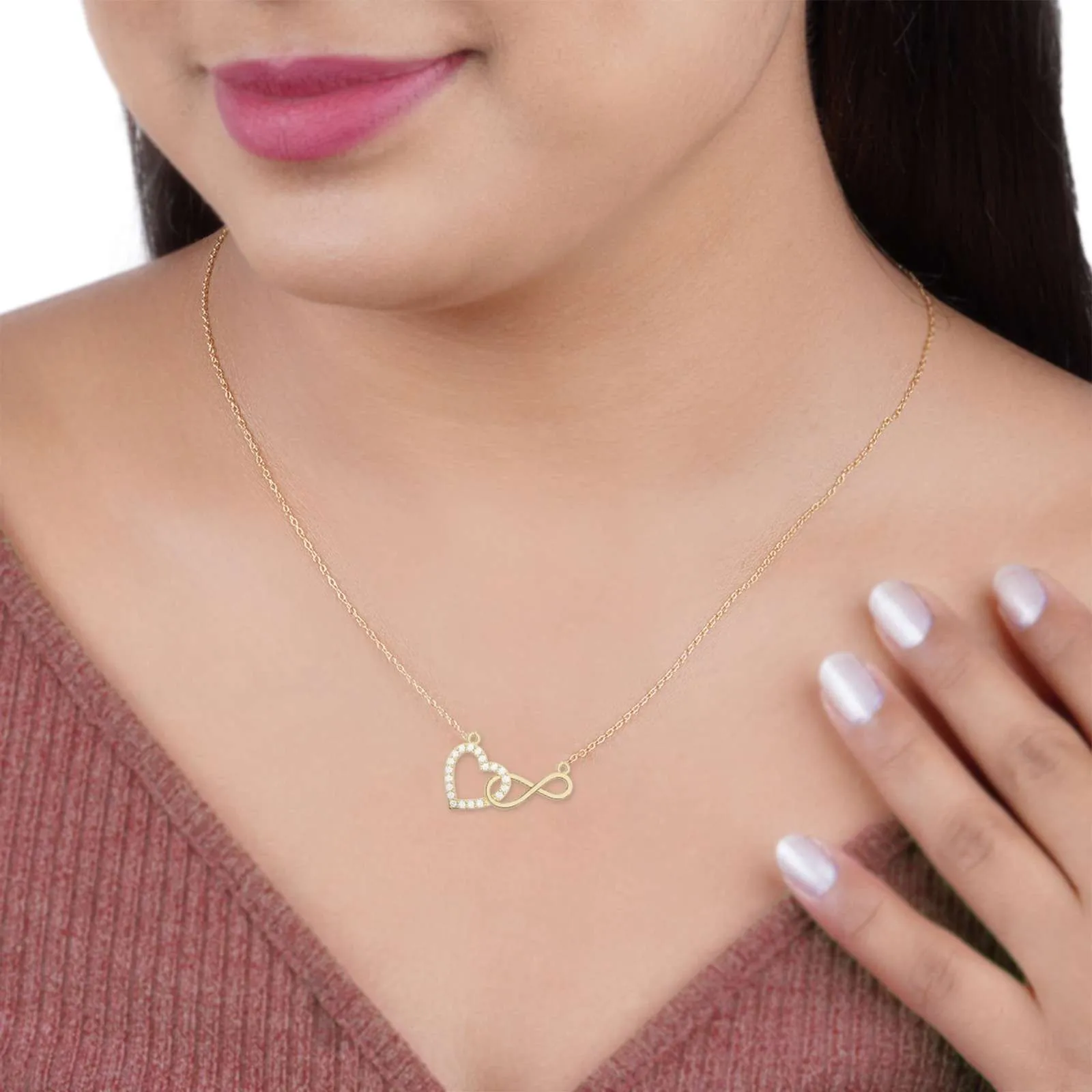 Golden Heart Infinity Zircon Necklace For Women