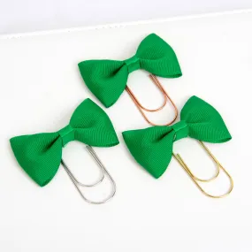 Green Bow Wide Planner Clip - Bookmark in Silver, Gold or Rose Gold