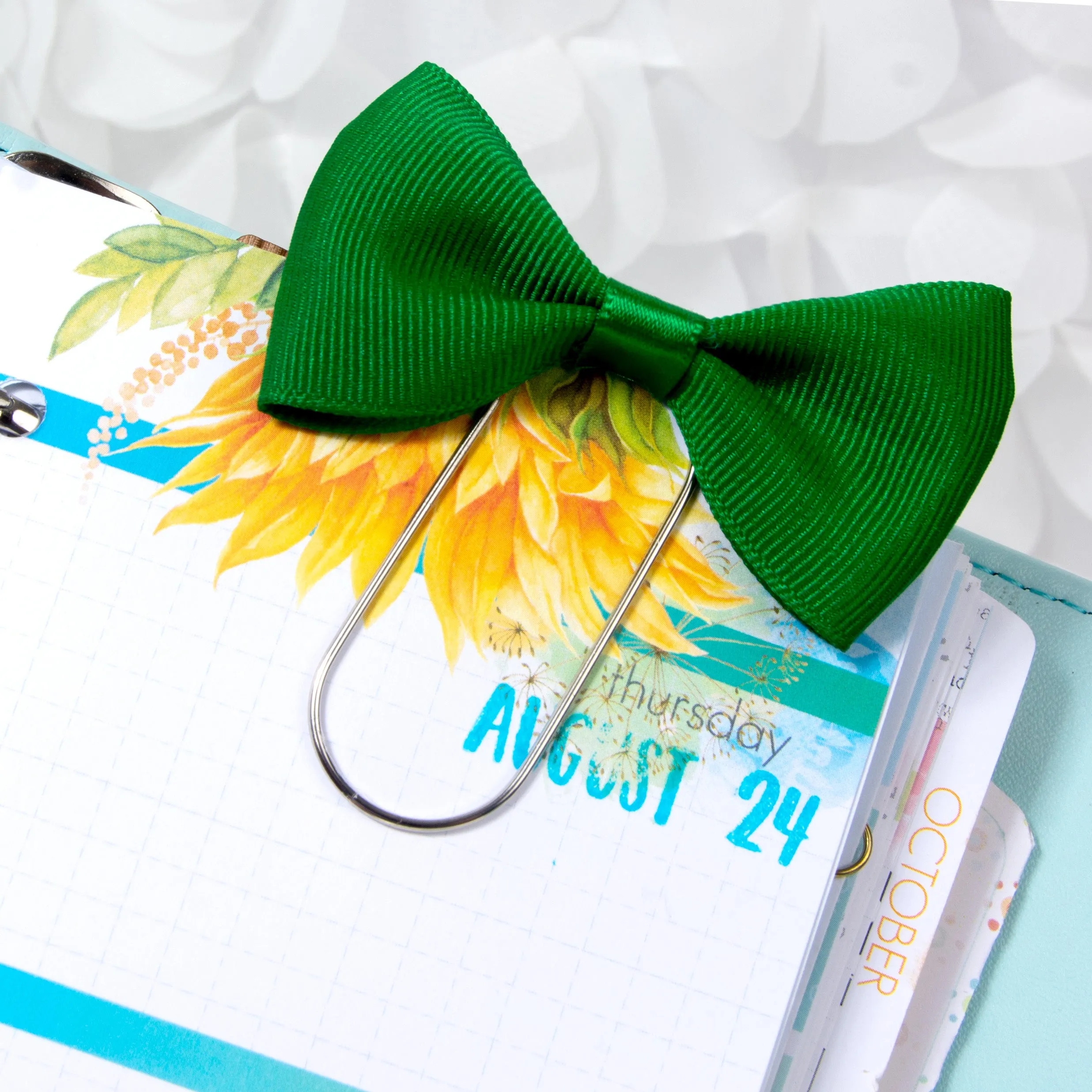 Green Bow Wide Planner Clip - Bookmark in Silver, Gold or Rose Gold