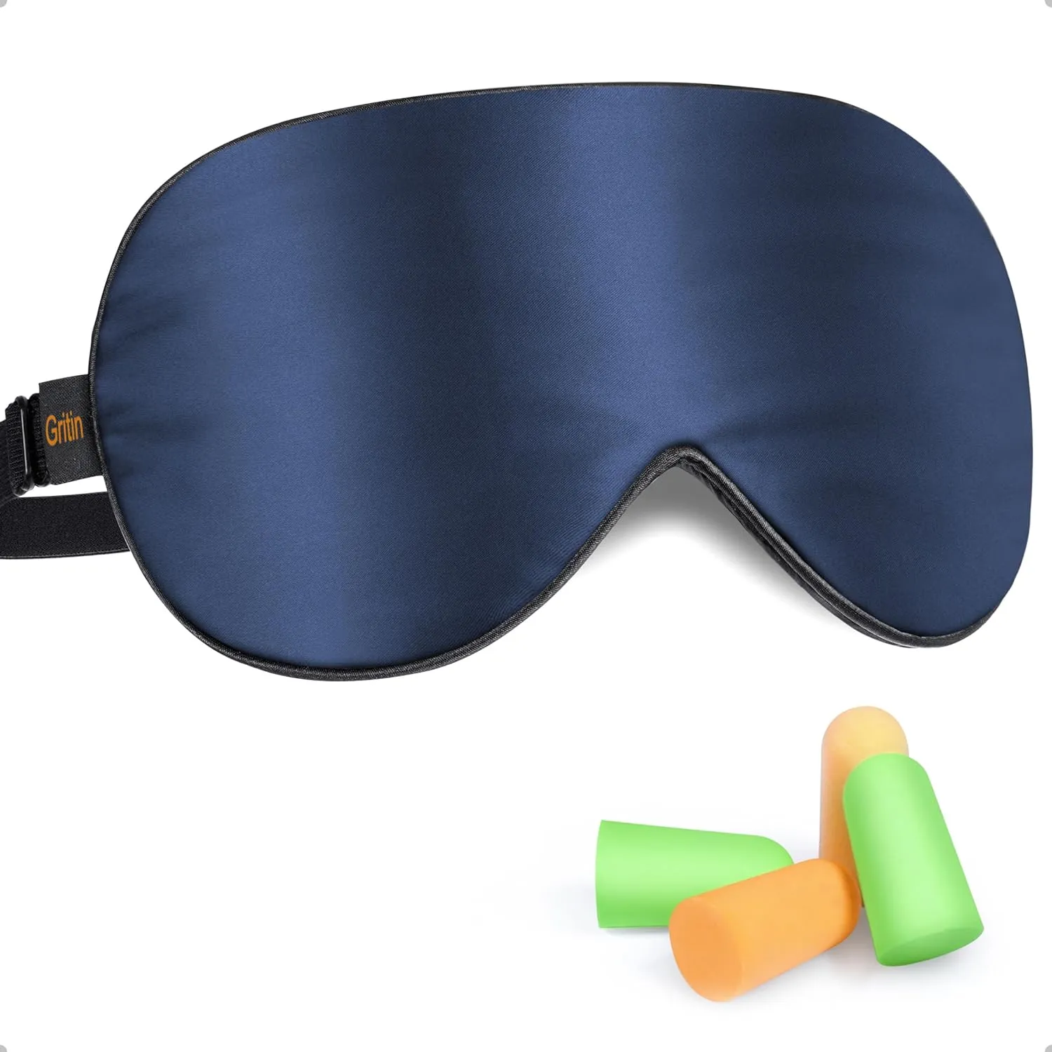 Gritin Light-Blackout Design Ultra Soft & Comfortable 100% Natural Silk Sleeping Mask