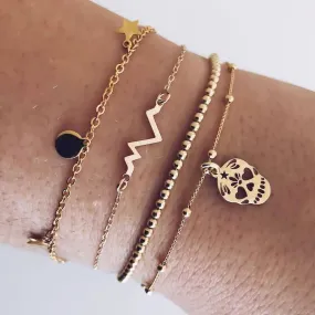 Halloween Inspired Four Piece Bracelet Set, including Heart Beat/Pulse and Sugar Skull