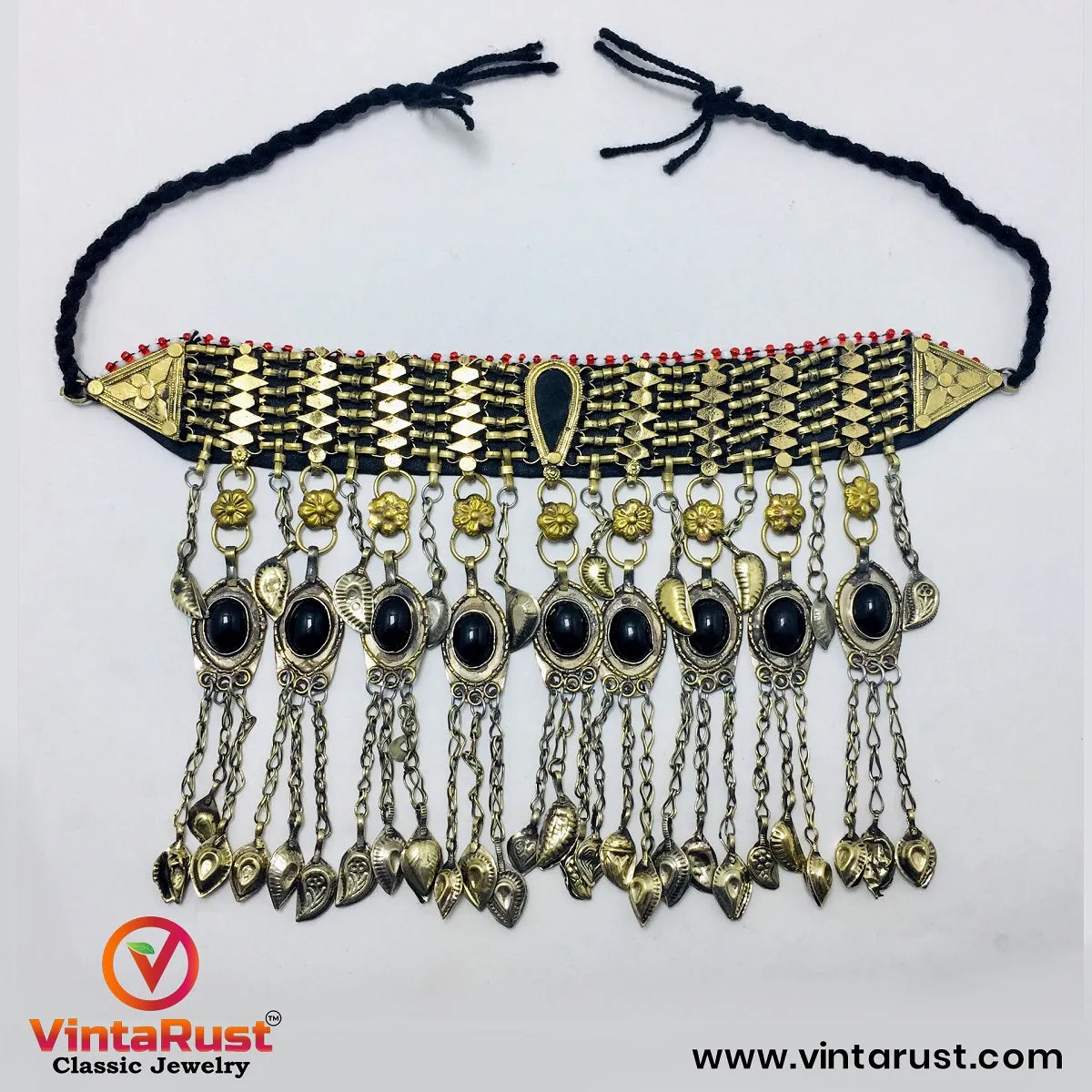 Handmade Choker Necklace with Glass Stones And Beads