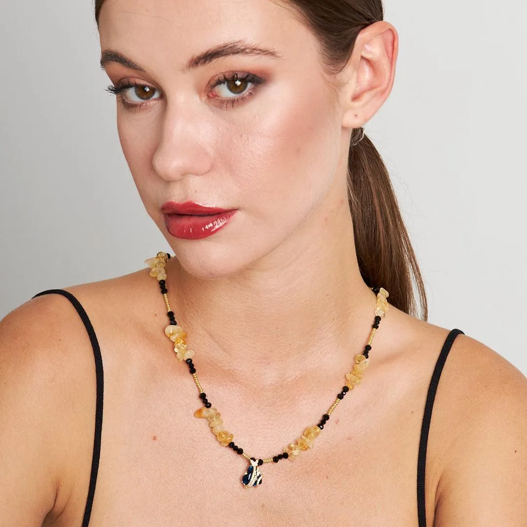 Handmade Citrine and Agate Heart Pendant Necklace with Seed and Crystal Beads | Artisan Gemstone Jewelry by Stone Fiesta