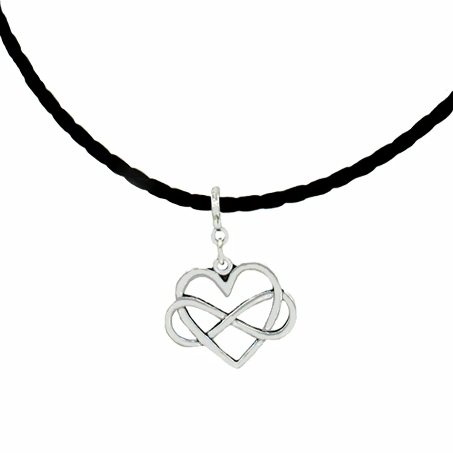 Heart with Infinity Symbol hung on a Stainless Steel Chain or braided Black Cord Necklace Pendant