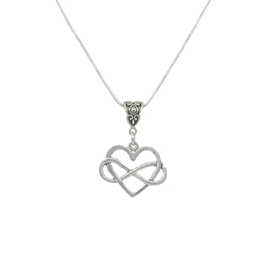 Heart with Infinity Symbol hung on a Stainless Steel Chain or braided Black Cord Necklace Pendant