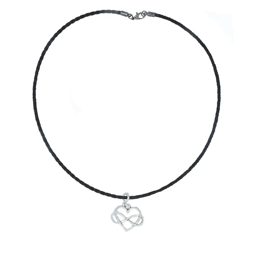 Heart with Infinity Symbol hung on a Stainless Steel Chain or braided Black Cord Necklace Pendant