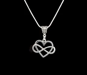Heart with Infinity Symbol hung on a Stainless Steel Chain or braided Black Cord Necklace Pendant