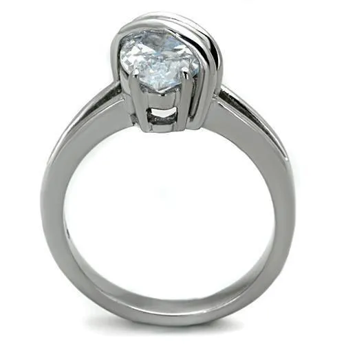 High polished (no plating) Stainless Steel Ring with AAA Grade CZ in Clear for Women Style TK1531