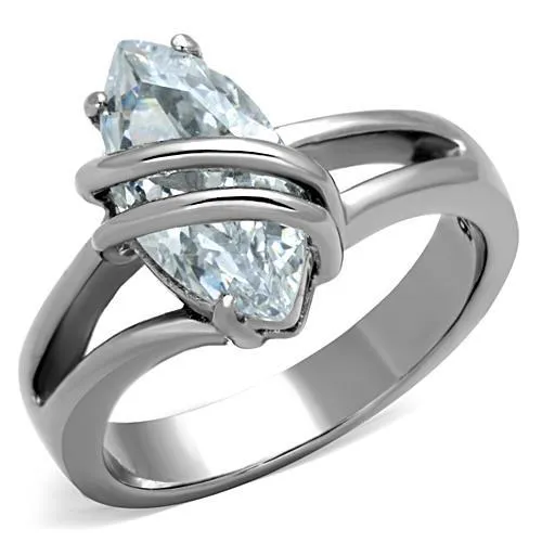 High polished (no plating) Stainless Steel Ring with AAA Grade CZ in Clear for Women Style TK1531