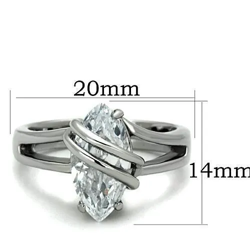 High polished (no plating) Stainless Steel Ring with AAA Grade CZ in Clear for Women Style TK1531