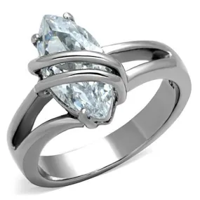 High polished (no plating) Stainless Steel Ring with AAA Grade CZ in Clear for Women Style TK1531