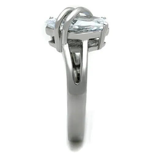 High polished (no plating) Stainless Steel Ring with AAA Grade CZ in Clear for Women Style TK1531