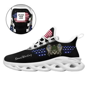 Holiday Gifts,Personalized Veteran Sneakers, Custom Skull with Flag Shoes, Gift for Dad, Son, Brother