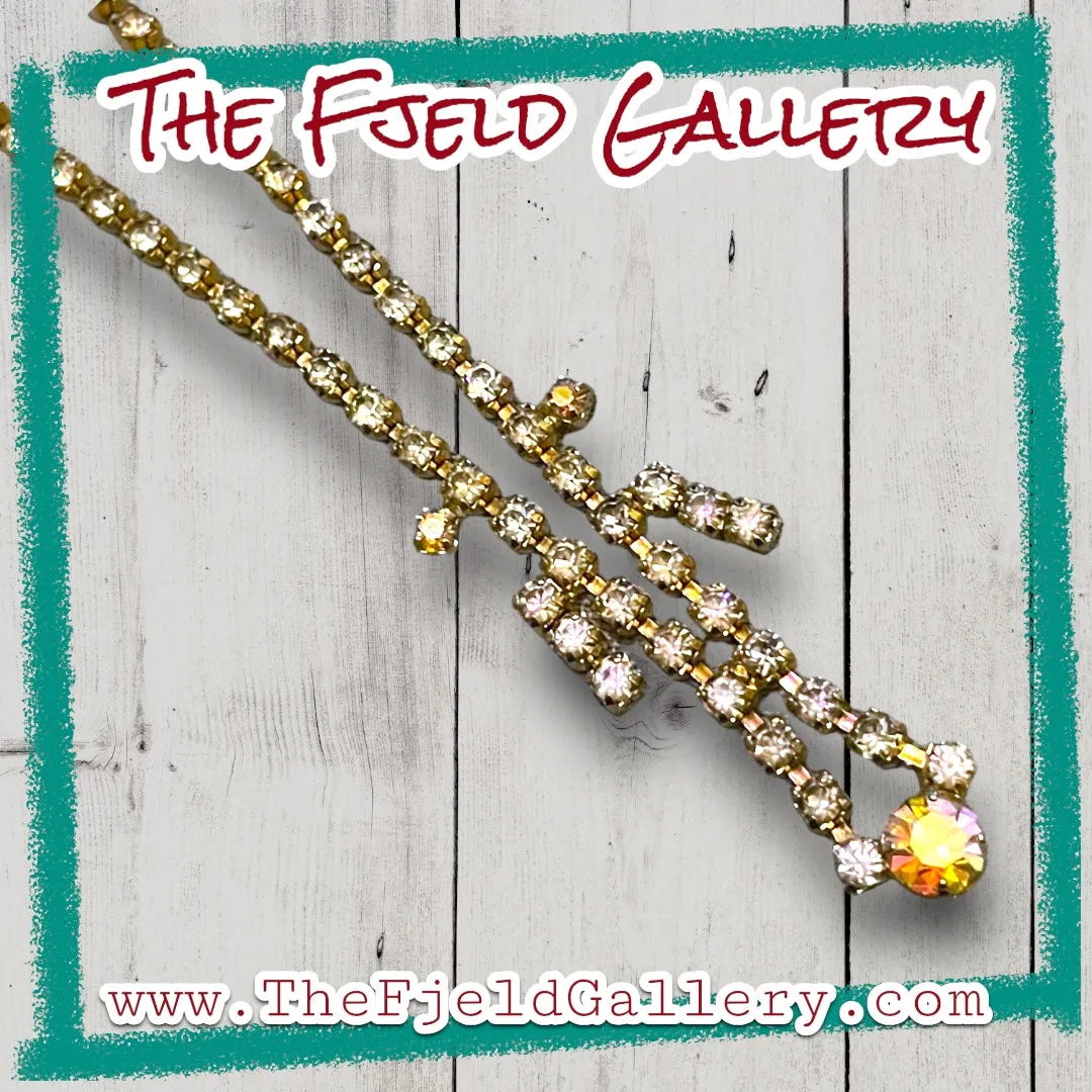 Hollywood Regency Aurora Borealis Crystal Rhinestone Silver Expansion Choker Necklace