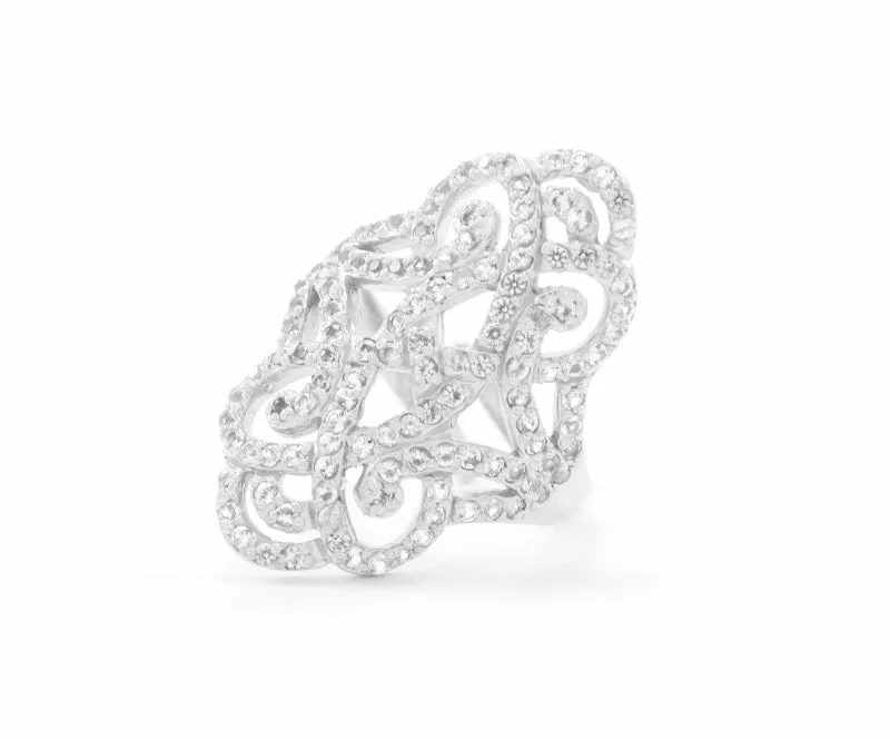 Infinite Love Pave Adjustable Ring, 18k Gold, White Topaz