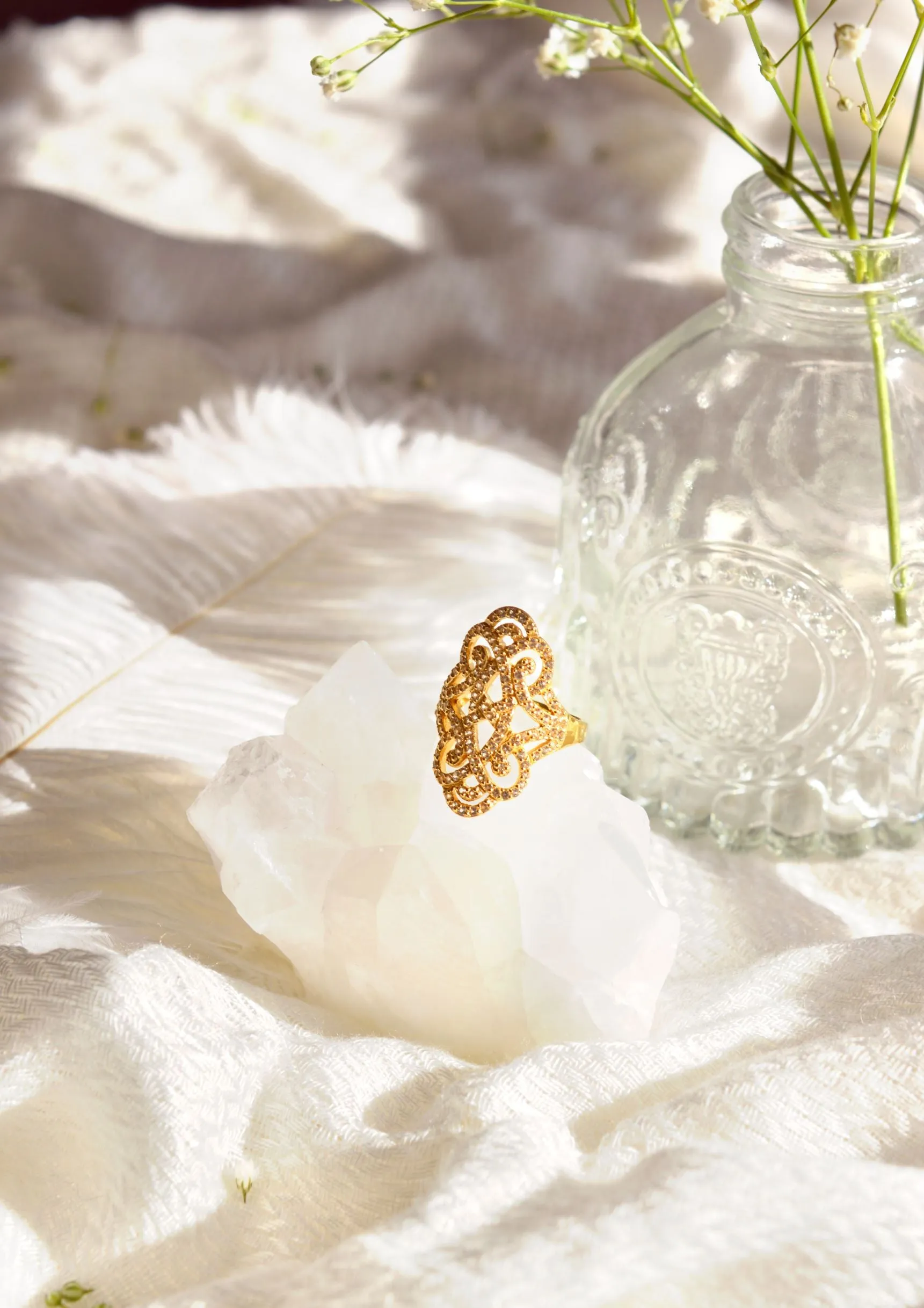 Infinite Love Pave Adjustable Ring, 18k Gold, White Topaz
