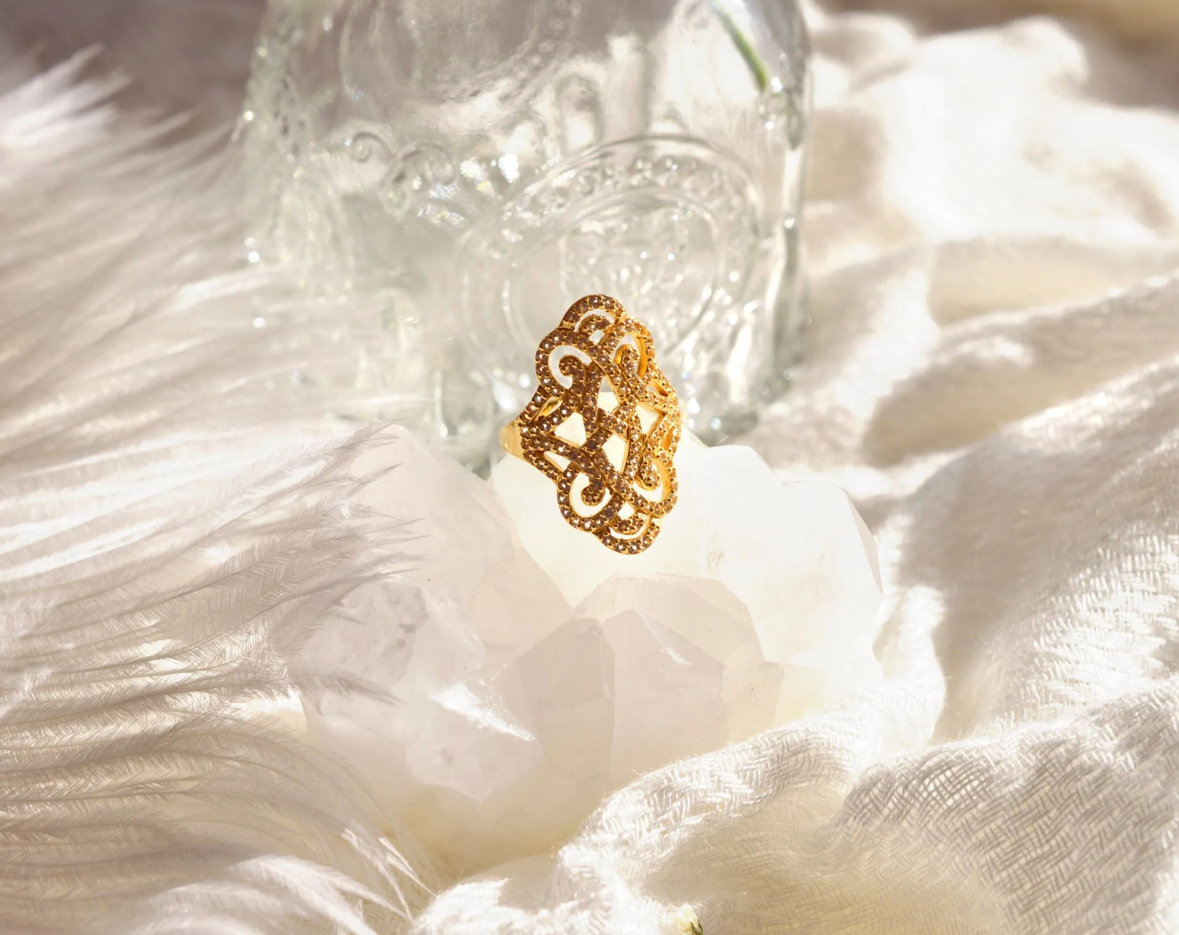 Infinite Love Pave Adjustable Ring, 18k Gold, White Topaz