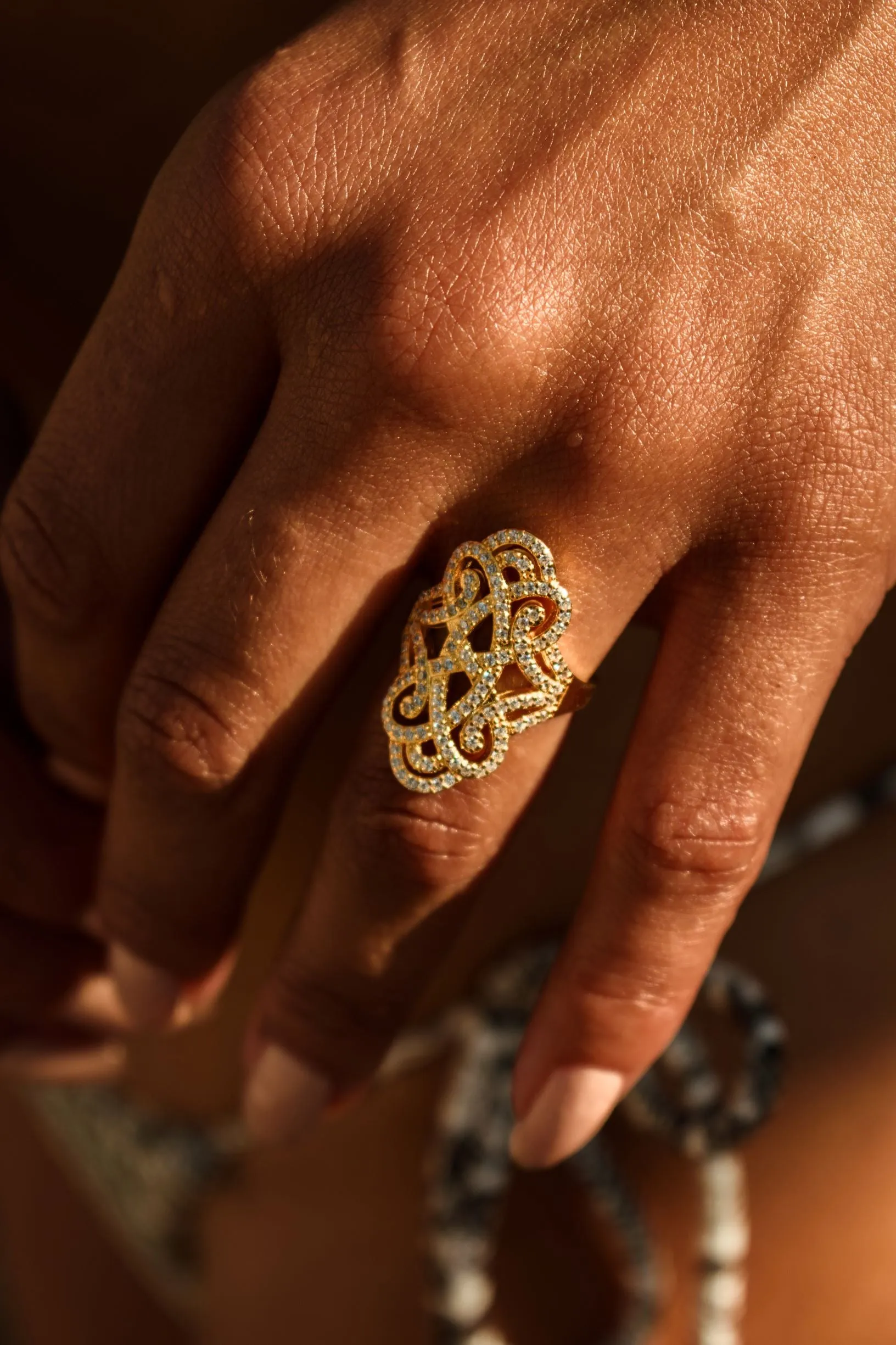 Infinite Love Pave Adjustable Ring, 18k Gold, White Topaz