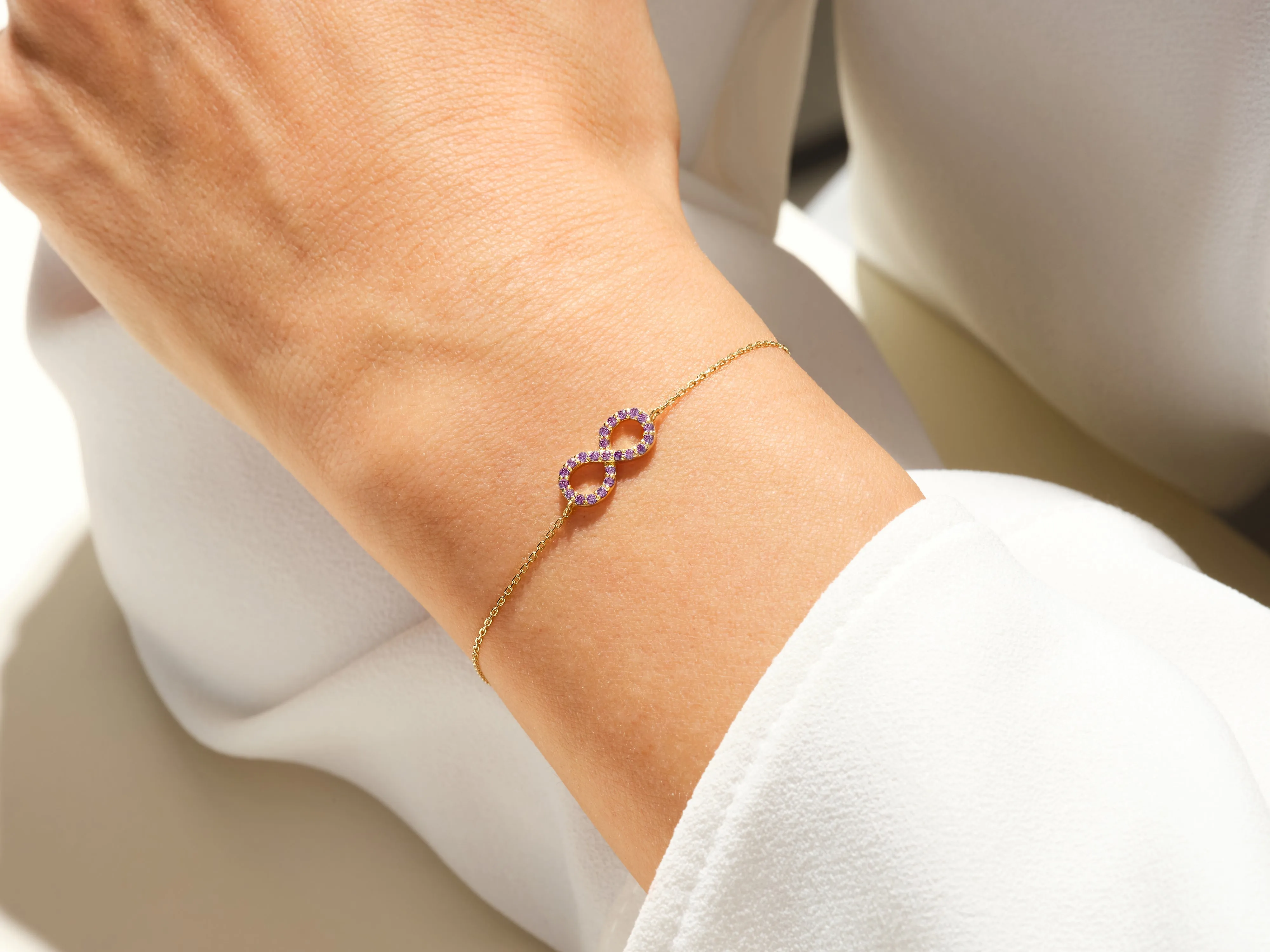 Infinity Birthstone Bracelet in 14k Solid Gold
