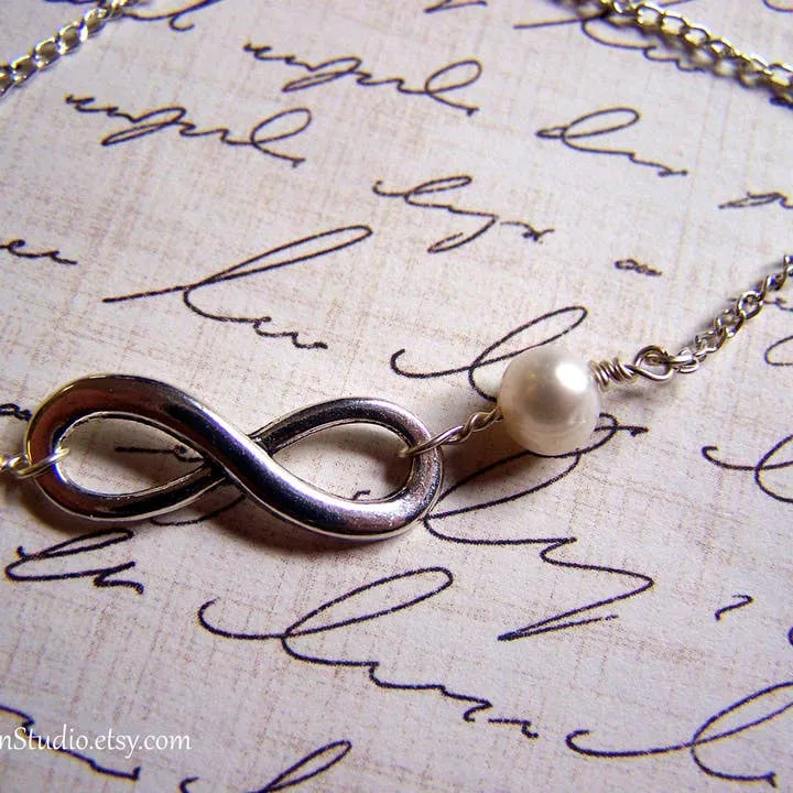 Infinity Sterling Silver and Freshwater Pearl Necklace