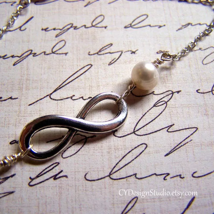 Infinity Sterling Silver and Freshwater Pearl Necklace