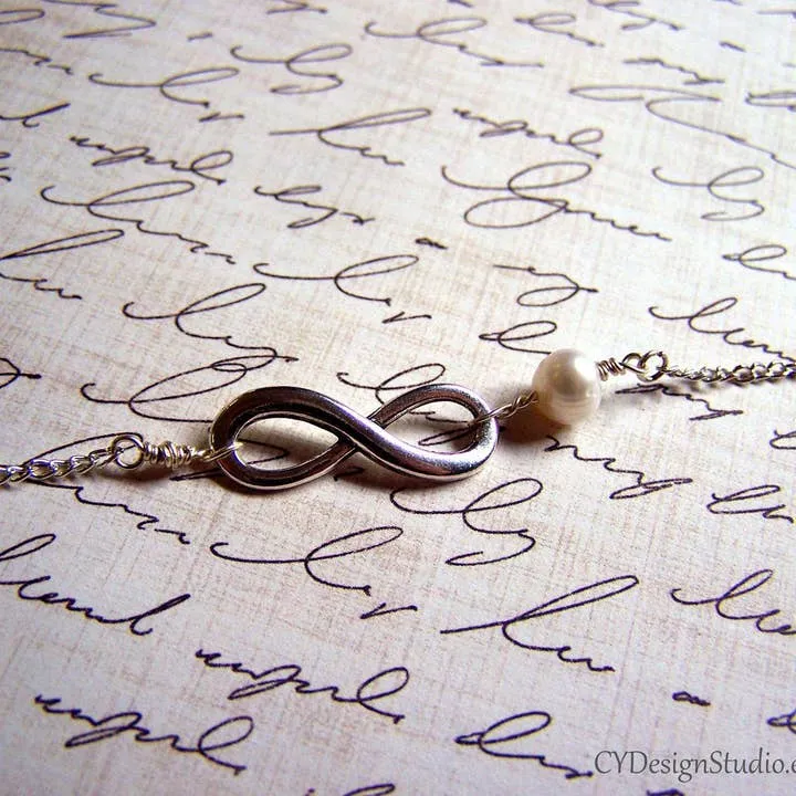 Infinity Sterling Silver and Freshwater Pearl Necklace