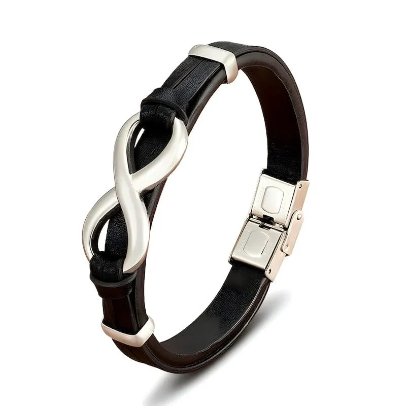 Infinity Symbol Genuine Leather Mens Bracelet