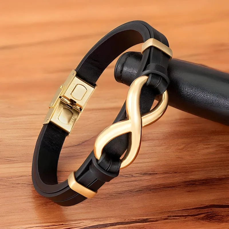 Infinity Symbol Genuine Leather Mens Bracelet